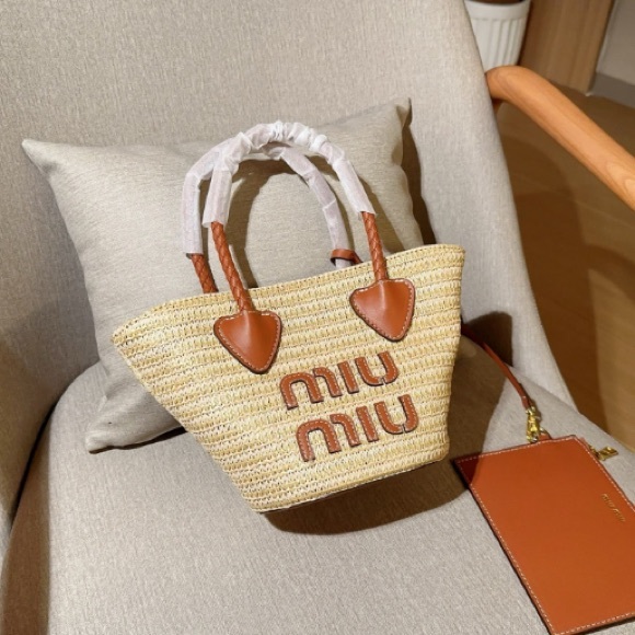 Miu Miu Handbags - Miu Miu Straw Basket Handbag Mini 15x18cm